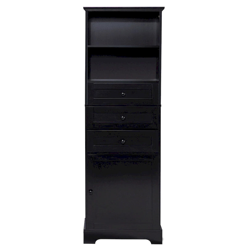 Meuble de rangement haut noir avec 3 tiroirs et étagères réglables pour salle de bain, bureau, étude et intérieur