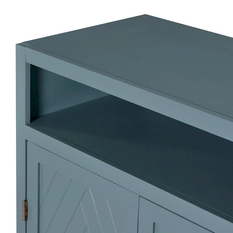 Bahut classique 4 portes avec rangement ouvert et étagères réglables