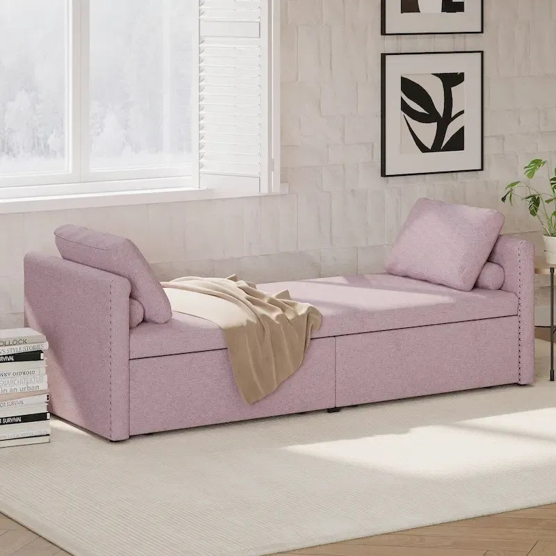Bain de soleil moderne rembourré, lit de repos simple avec 2 tiroirs, matelas non inclus