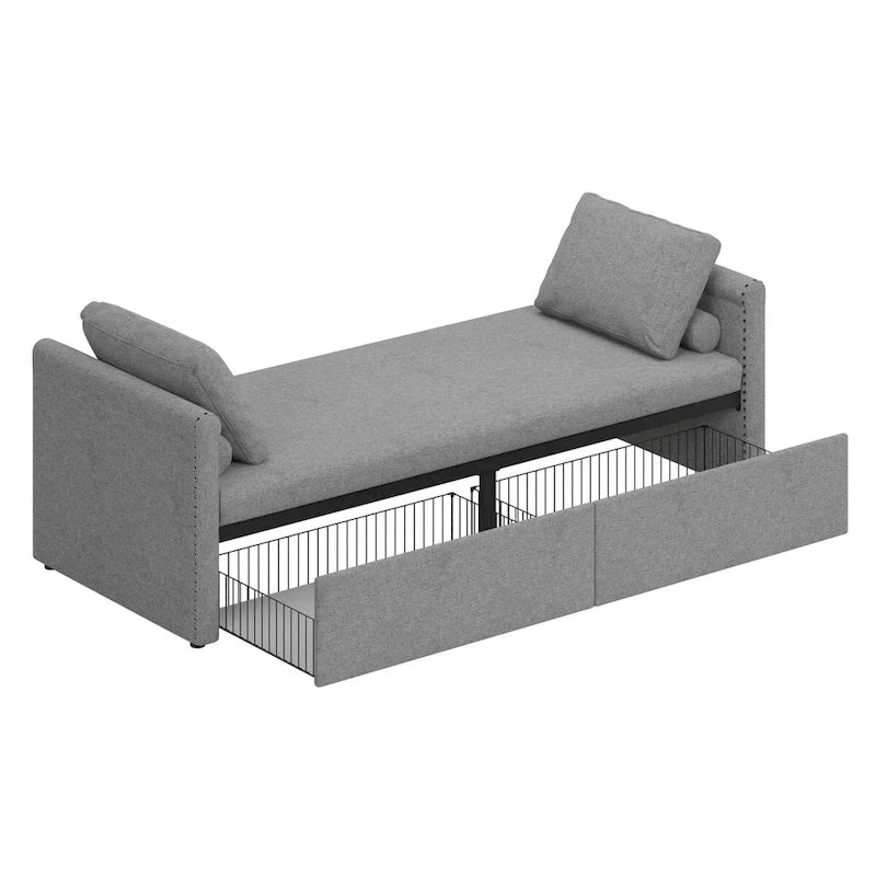 Bain de soleil moderne rembourré, lit de repos simple avec 2 tiroirs, matelas non inclus